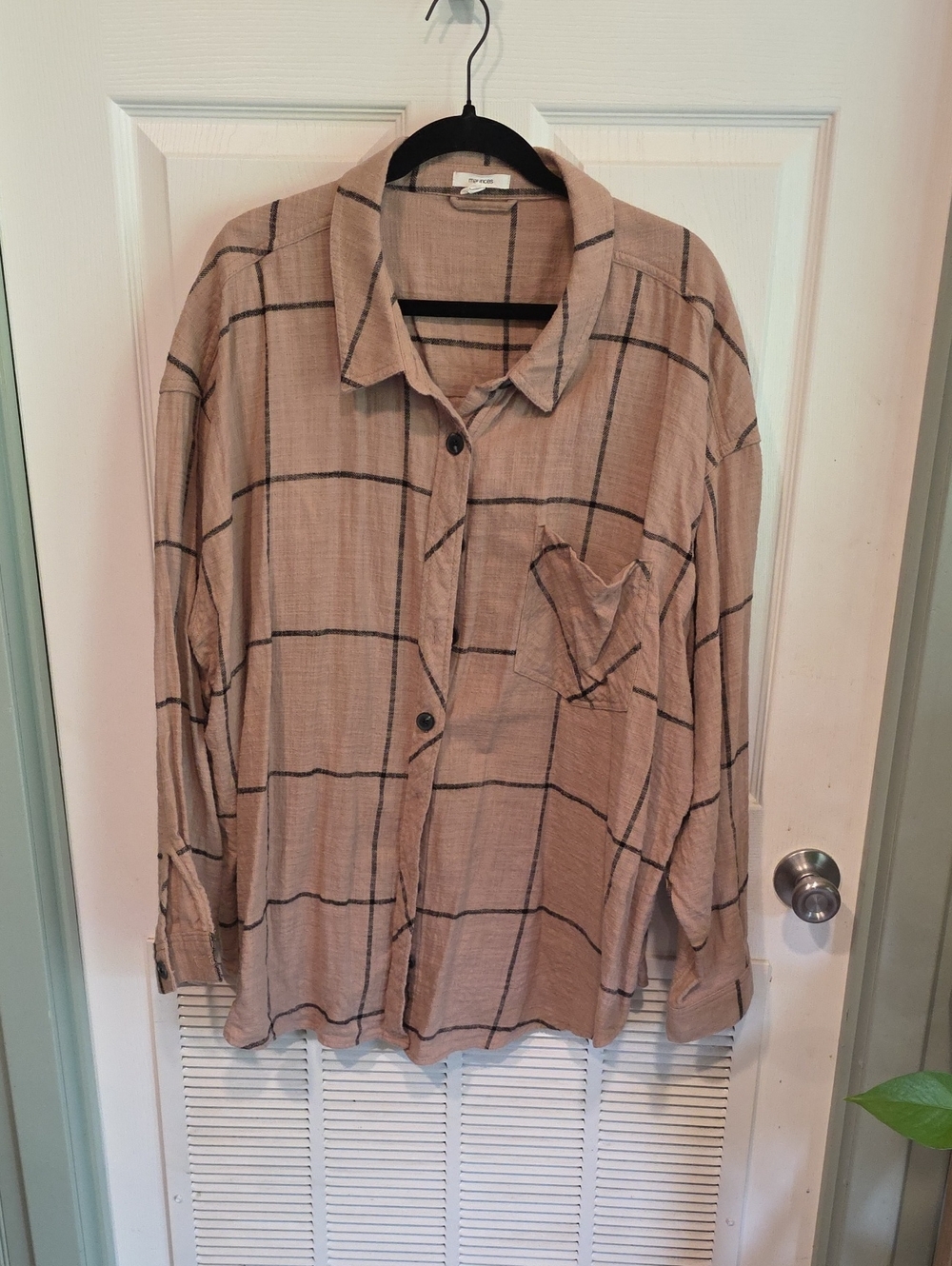 Beige Plaid Button-Up Shirt